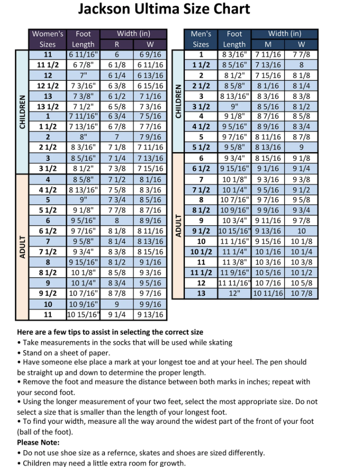 Jackson Length and Width Sizing Chart Jackson Length and Width