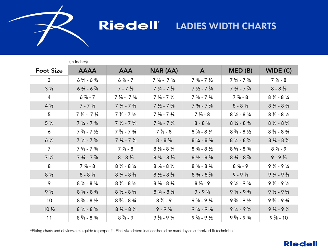 Riedell Women's Width Size Chart